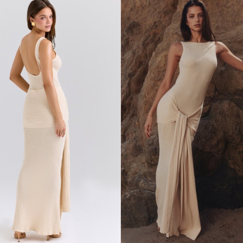 HOUSE OF CB 'Akaia' Champagne Waterfall Maxi Dress NWOT